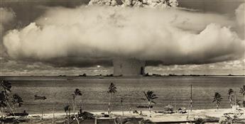 (OPERATION CROSSROADS--BAKER & ABLE TESTS) A trio of panoramic photographs documenting atomic bomb explosions from Bikini Island.